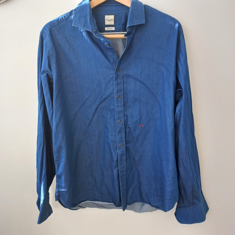 Camicissima Trendy Men's Blue Denim Jean 100% Cotton Shirt Size 17.5/44